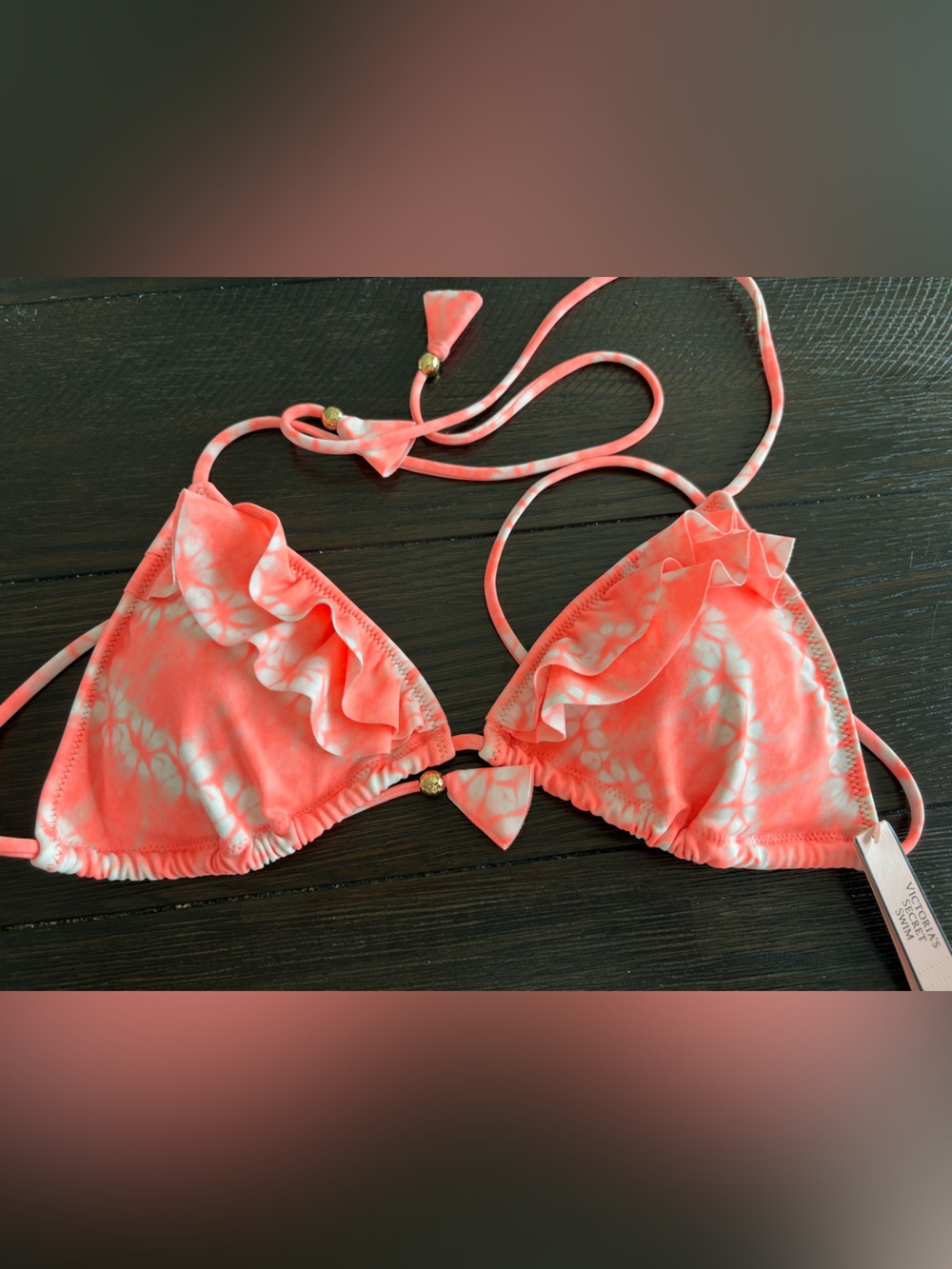 NWT Ruffled Coral Tie-Dye teeny Triangle Bikini Top